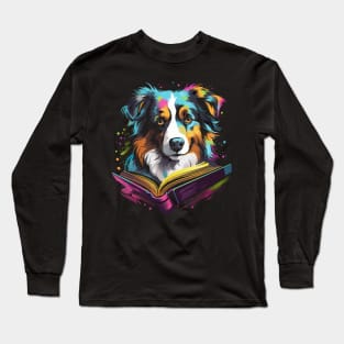 Australian Shepherd Reads Book Long Sleeve T-Shirt